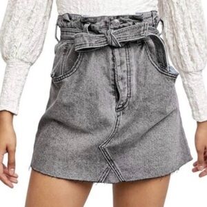We The Free Sz 24 paper bag Gray Denim Belted Mini Skirt
